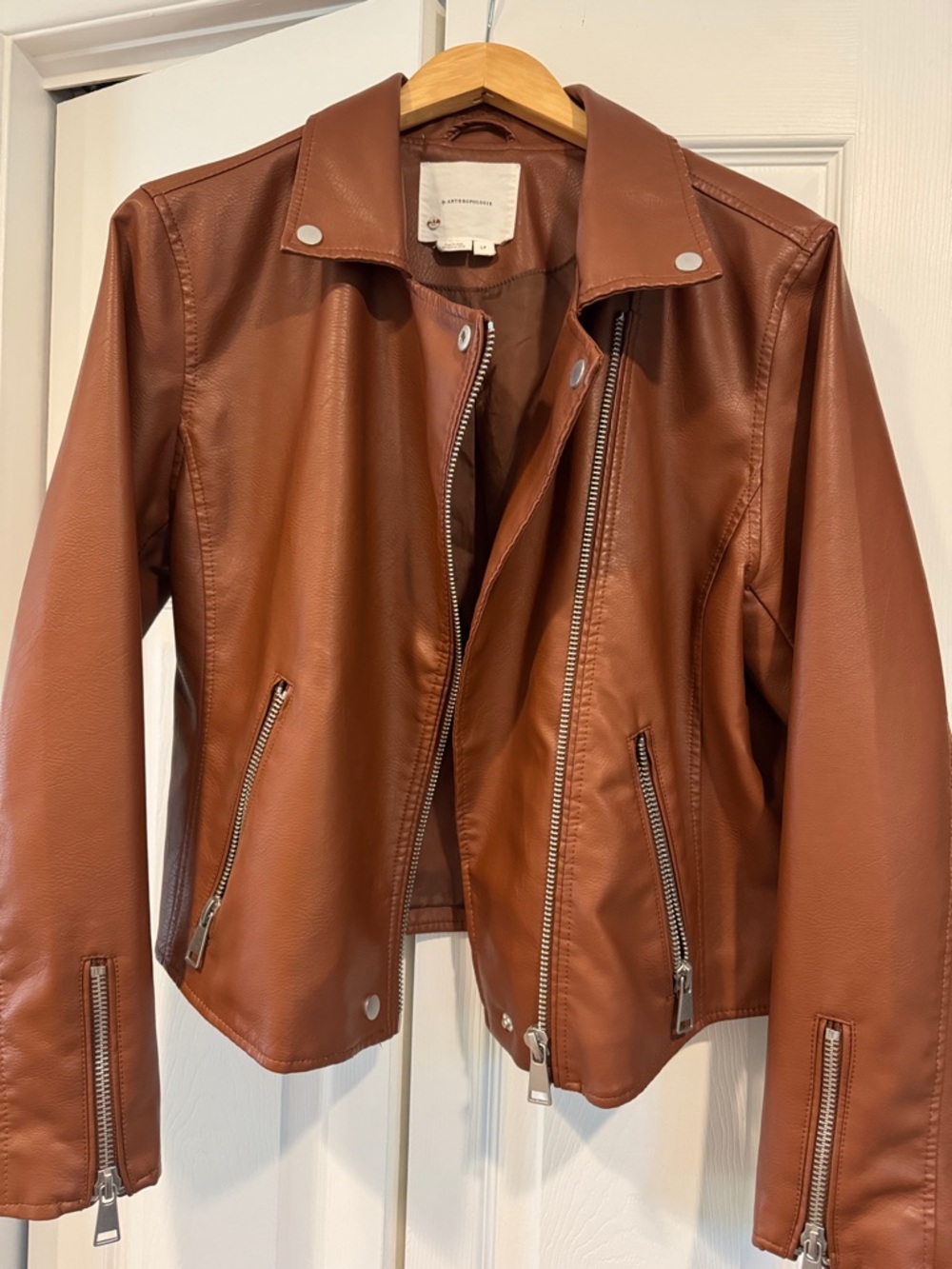 Anthropologie Cognac Faux Leather Moto Jacket